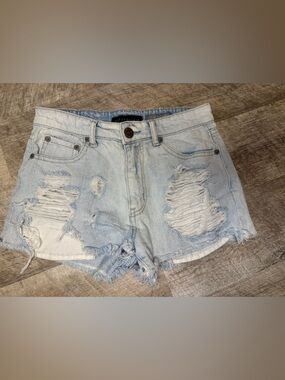 Light Wash High-Waisted Aero Cheeky Cut Distressed Denim Cutoff Shorts - Women